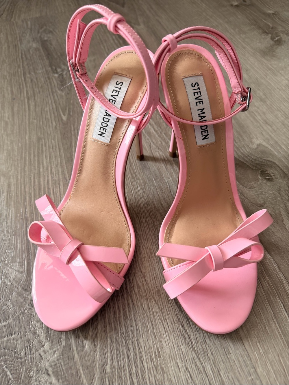 Steve Madden Pink Patent Bow Ankle-Strap Heels